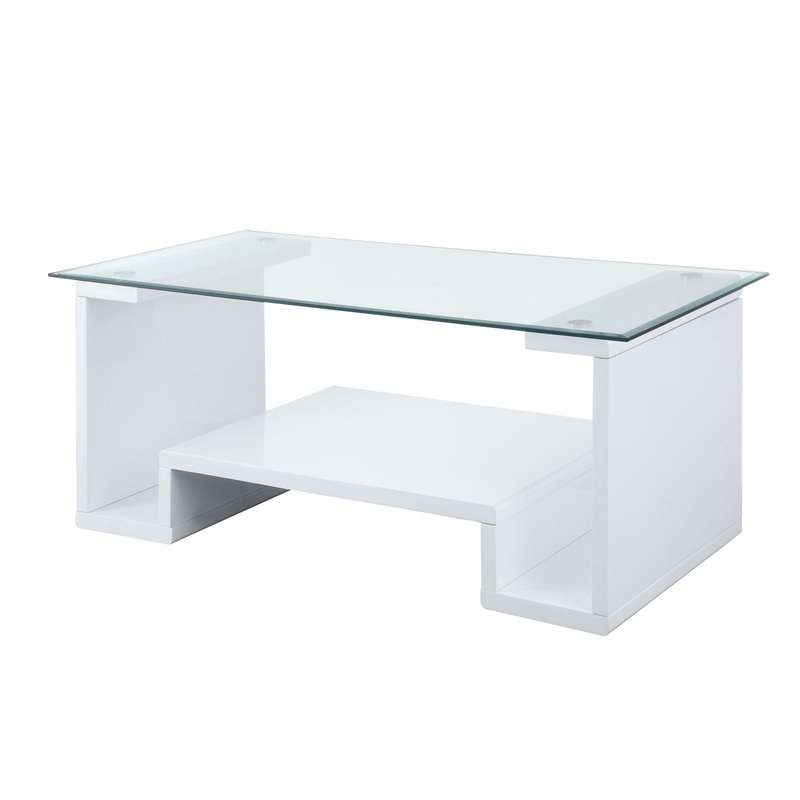 47" White And Clear Glass And Manufactured Wood Rectangular Coffee Table With Shelf By Homeroots