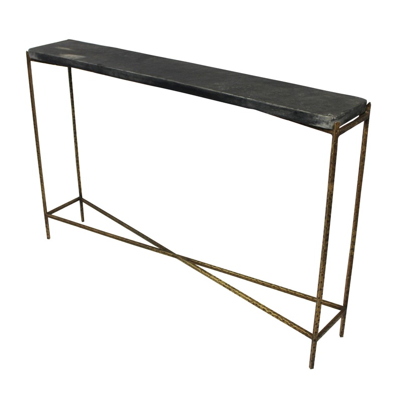 48" Black and Gold Stone Frame Console Table By Homeroots