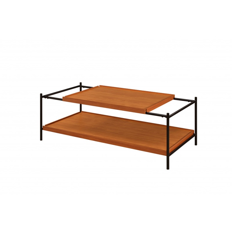 48" Black And Honey Oak Rectangular Coffee Table With Shelf By Homeroots