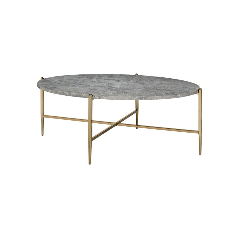 48" Champagne And Faux Marble Oval Coffee Table By Homeroots