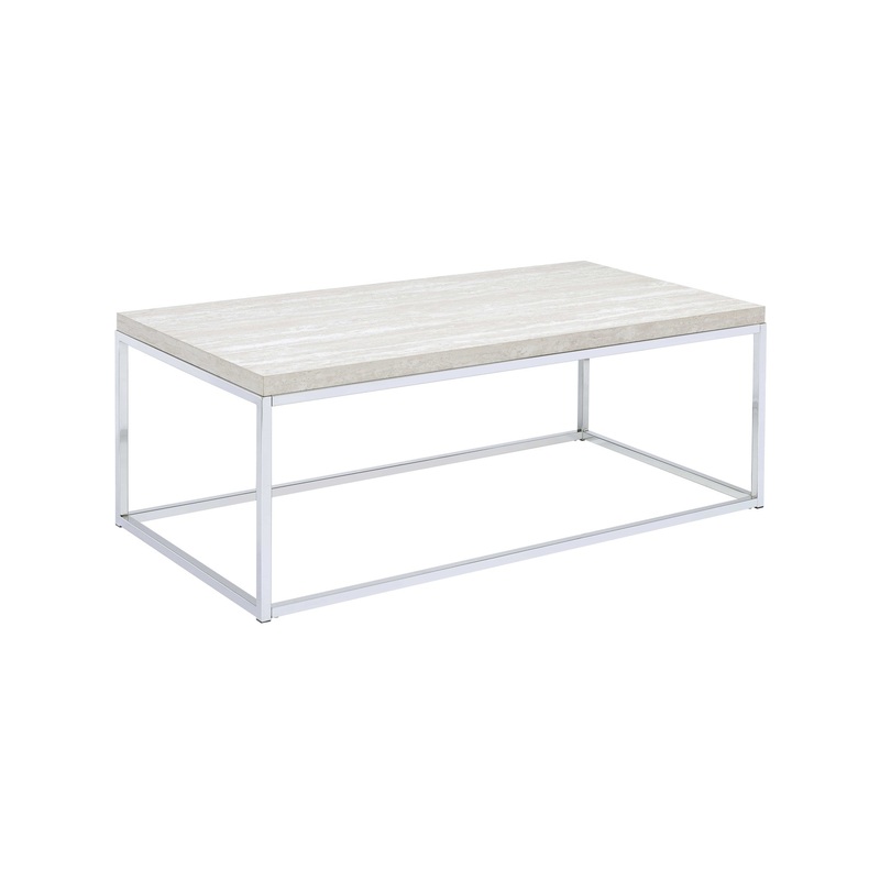 48" Chrome And White Oak Manufactured Wood And Metal Rectangular Coffee Table By Homeroots