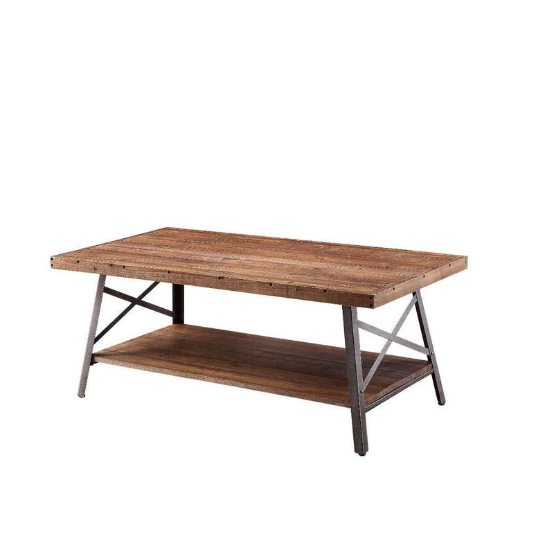 48" Sandy Black And Weathered Oak Rectangular Coffee Table With Shelf By Homeroots