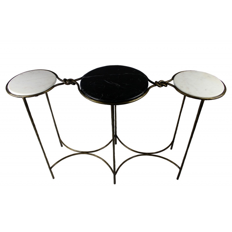 50" Black and White and Gold Genuine Marble Free Form Frame Console Table By Homeroots