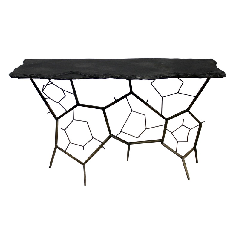 51" Black Stone Abstract Console Table By Homeroots