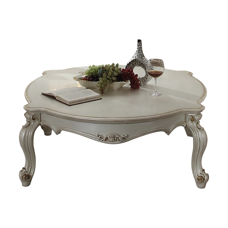 54" Antique Pearl Manufactured Wood And Polyresin Rectangular Coffee Table By Homeroots