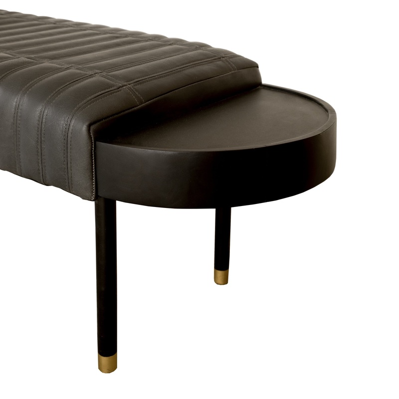 56" Gray And Brown Leather Upholstered Bench By Homeroots