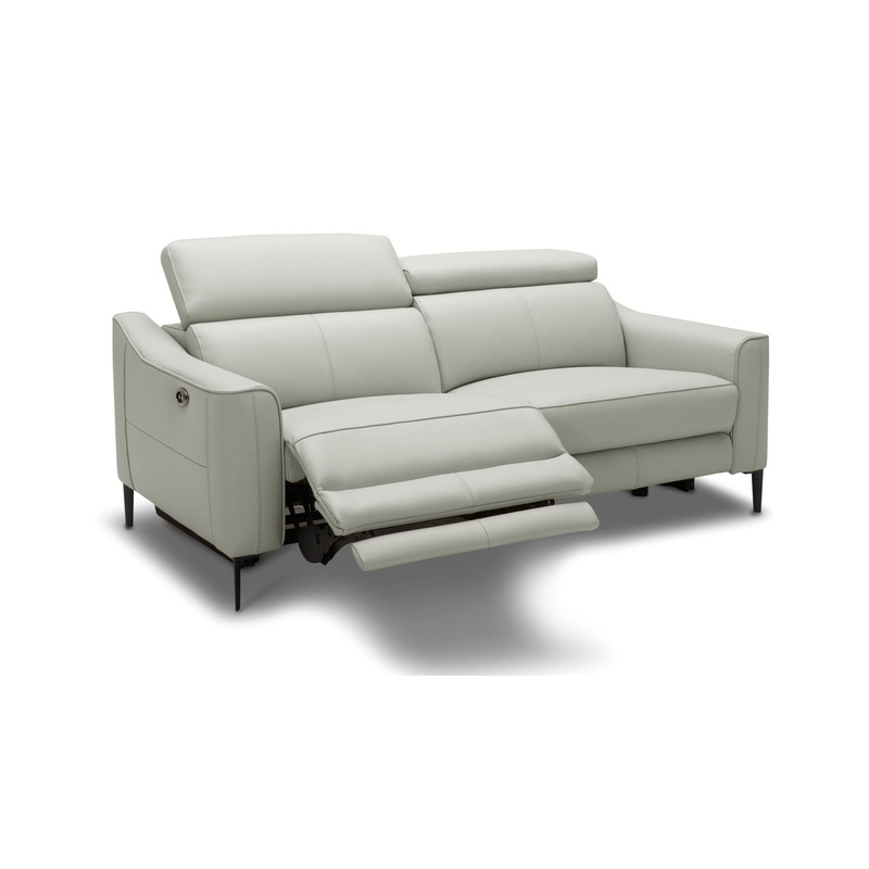 60" Grey Genuine Leather And Black Power Reclining Love Seat with USB By Homeroots