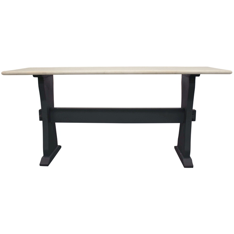 70" Ivory and Black Genuine Marble Trestle Console Table By Homeroots
