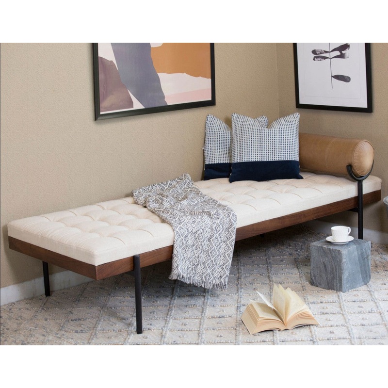 72" Black And Ivory Upholstered Cotton Blend Bedroom Bench By Homeroots