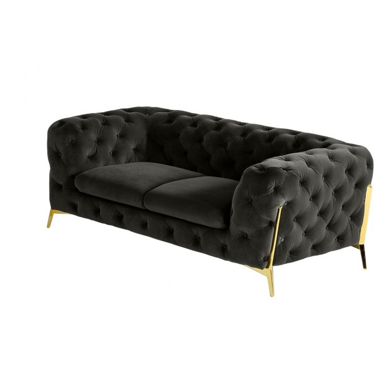 74" Dark Grey Gold Velour Chesterfield Love Seat By Homeroots