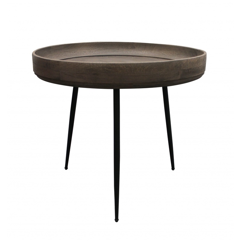 18" Black And Gray Solid Wood And Iron Round End Table By Homeroots