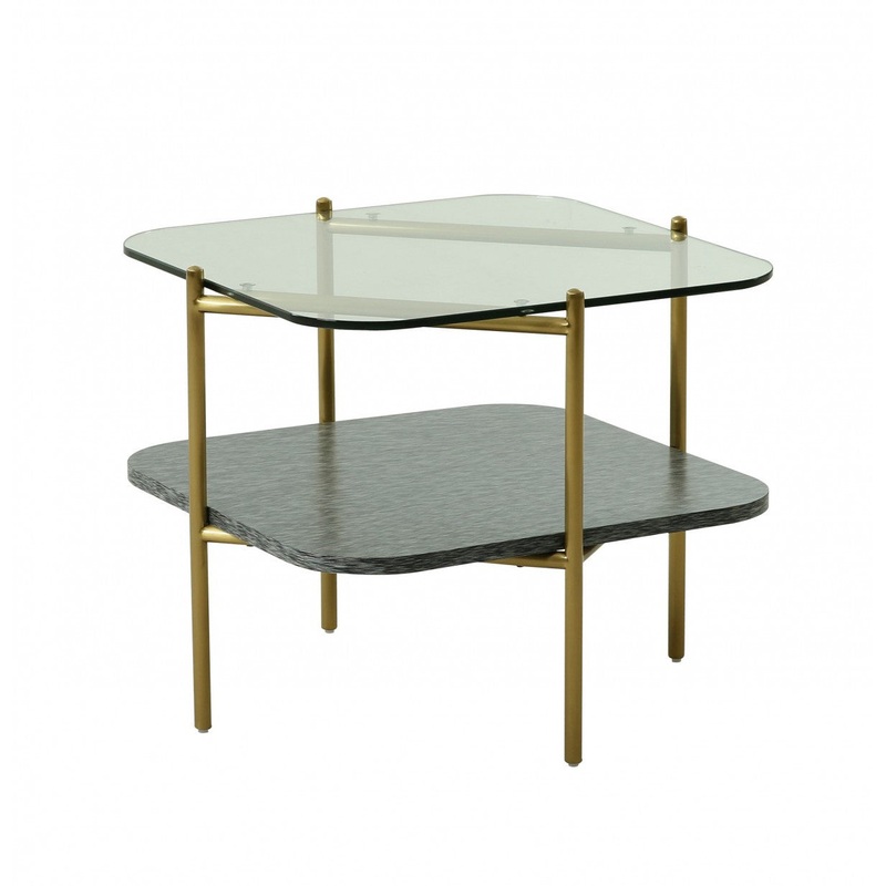 20" Gold And Clear Glass And Metal Square End Table With Shelf By Homeroots