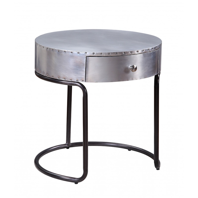 21" Aluminum And Manufactured Wood Round End Table With Drawer By Homeroots