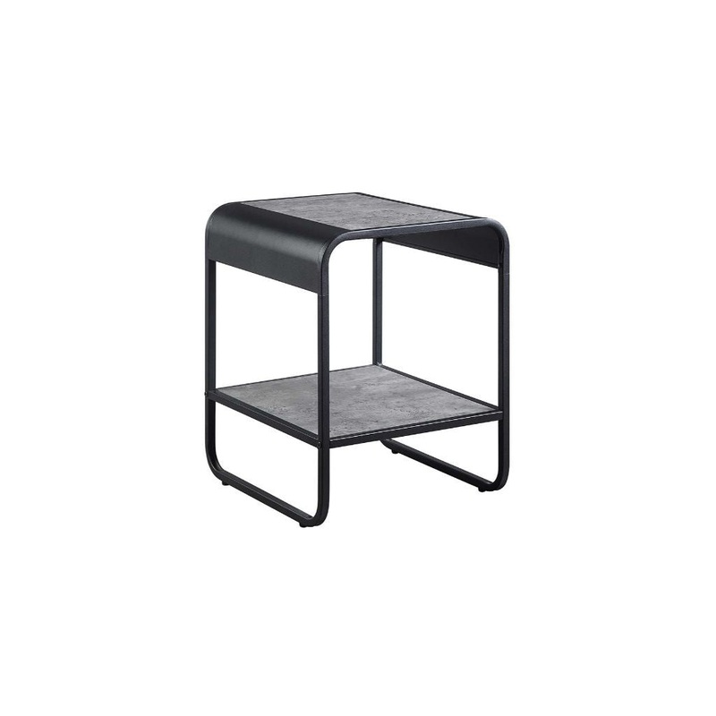 21" Black And Concrete Gray Manufactured Wood And Metal Rectangular End Table With Shelf By Homeroots