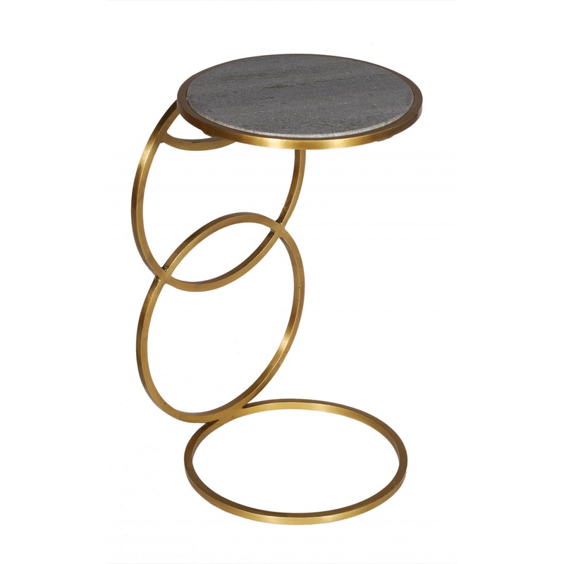 21" Gold And Gray Marble And Iron Round End Table By Homeroots