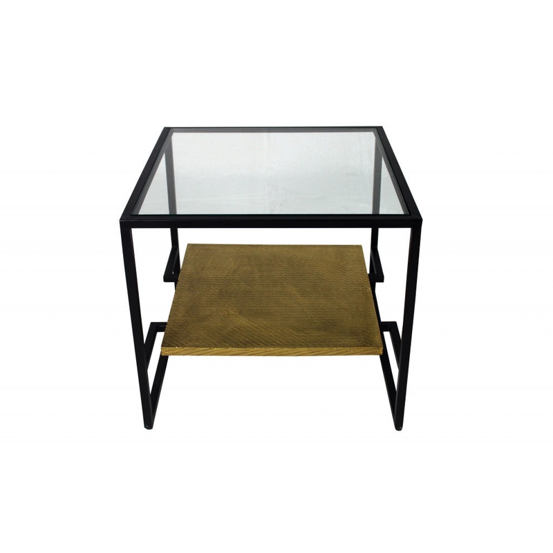 22" Bronze And Clear Glass And Iron Square End Table With Shelf By Homeroots