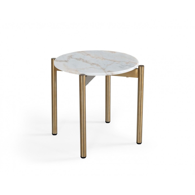 22" Gold And White Marble Round End Table By Homeroots