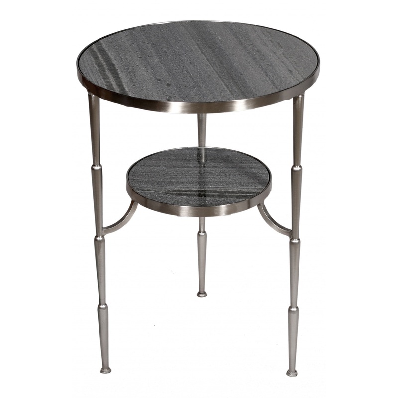 22" Nickel Marble And Iron Round End Table By Homeroots
