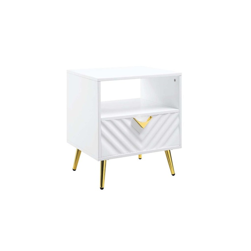 22" White Manufactured Wood And Metal Rectangular End Table With Drawer And Shelf By Homeroots
