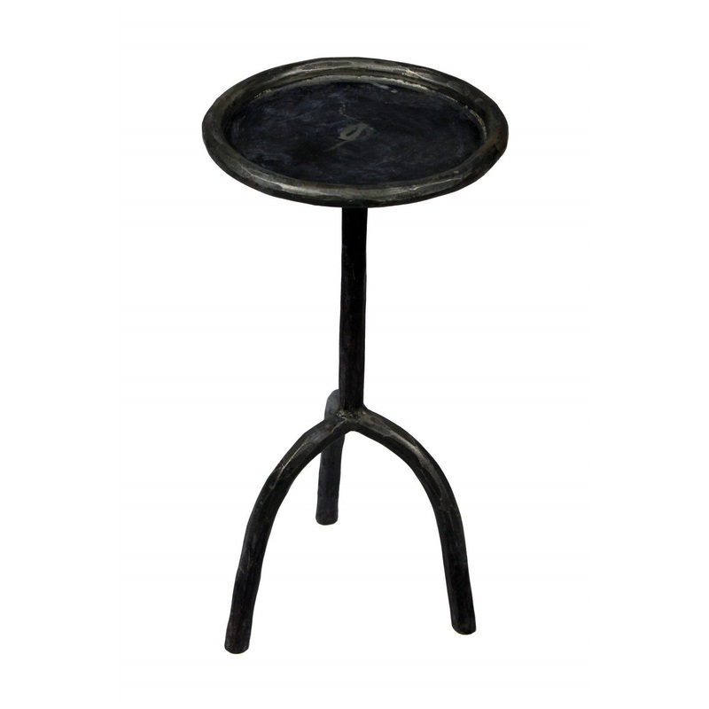 23" Black Iron Pedestal Round End Table By Homeroots