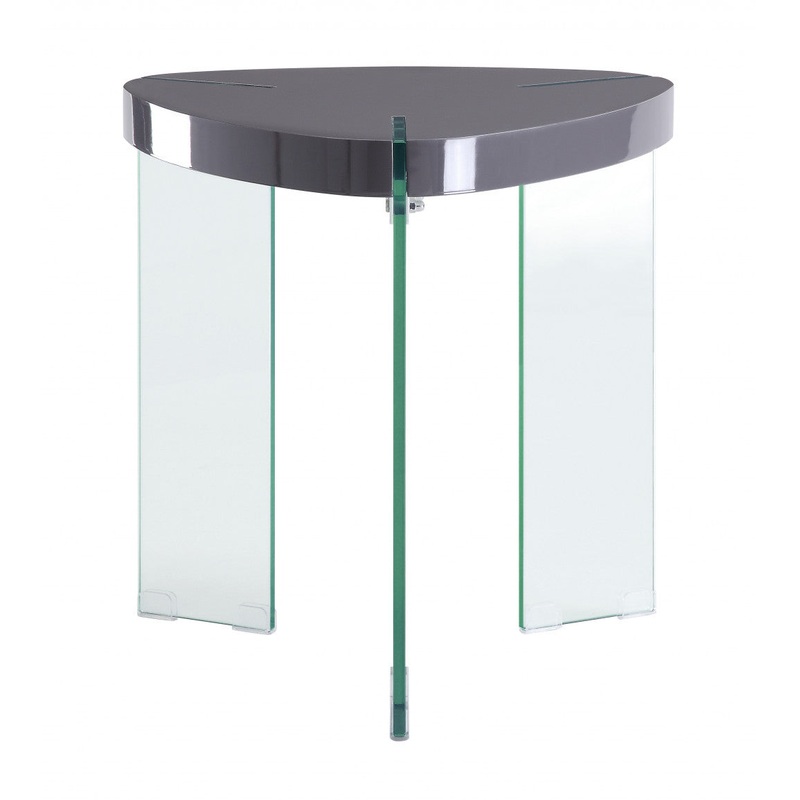 23" Clear And Gray Manufactured Wood And Glass Triangular End Table By Homeroots