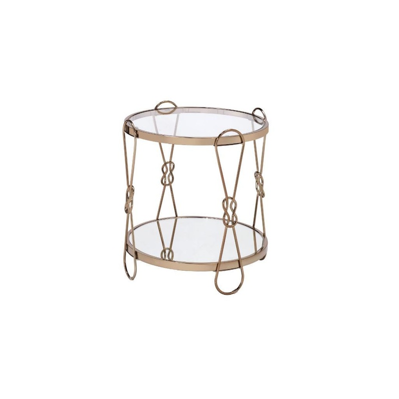 23" Gold Mirrored And Metal Round End Table With Shelf By Homeroots
