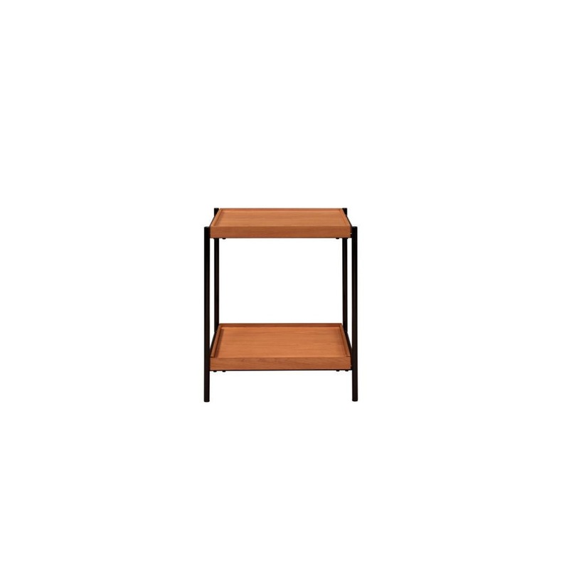 24" Black And Honey Oak Wood And Metal Square End Table With Shelf By Homeroots