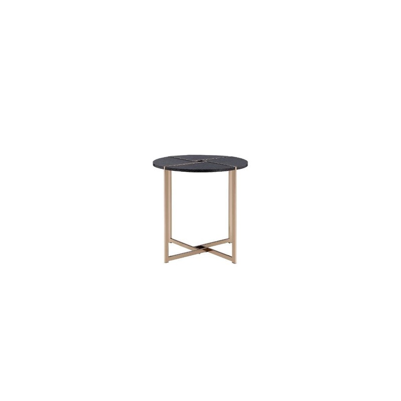 24" Champagne And Black Manufactured Wood And Metal Round End Table By Homeroots