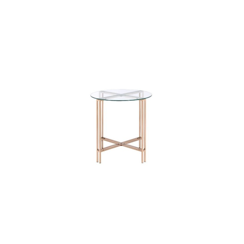 24" Champagne And Clear Glass And Metal Round End Table By Homeroots