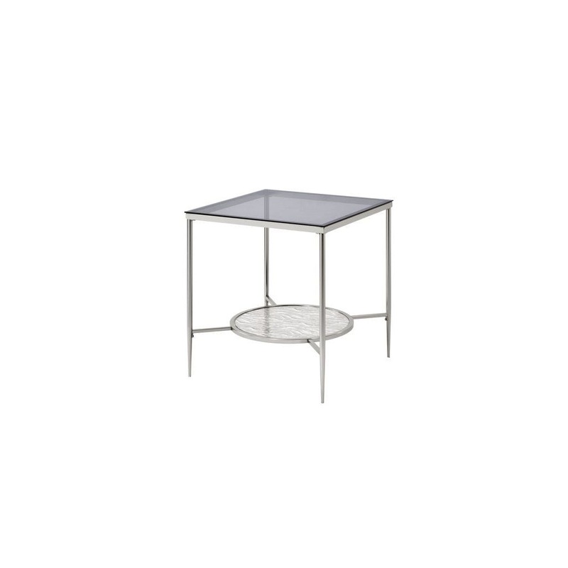 24" Chrome And Clear Glass And Metal Square End Table With Shelf By Homeroots