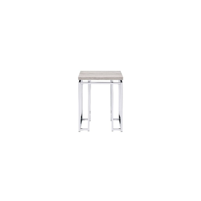 24" Chrome And Natural Oak Manufactured Wood And Metal Square End Table By Homeroots