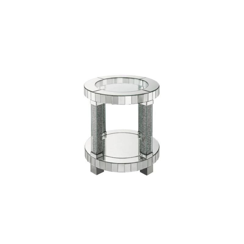 24" Clear Glass And Mirrored Round End Table With Shelf By Homeroots