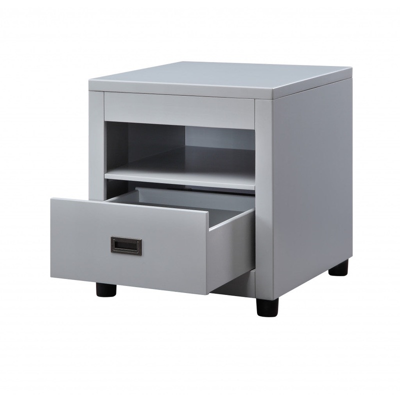 24" Dove Gray Square End Table With Drawer And Shelf By Homeroots