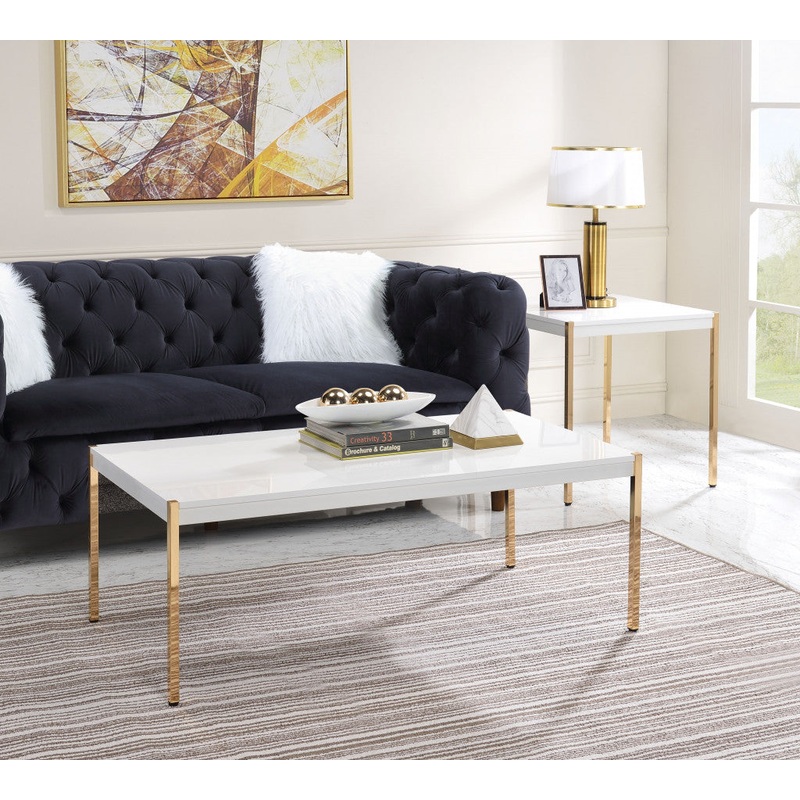 24" Gold And White Manufactured Wood Square End Table By Homeroots