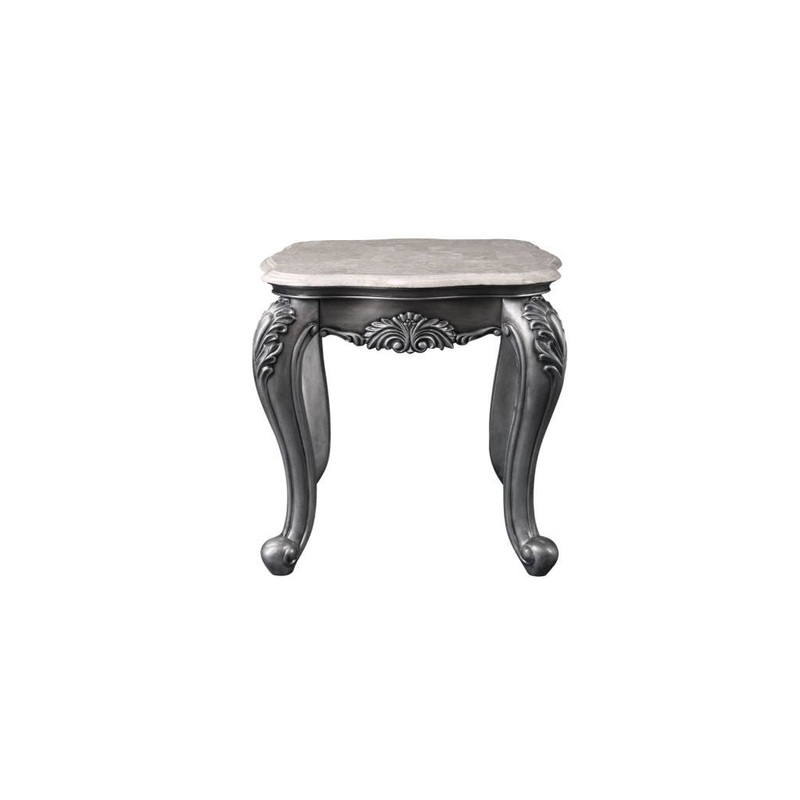 24" Gray And White Marble And Polyresin Rectangular End Table By Homeroots