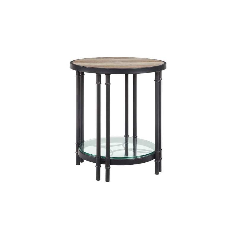 24" Sandy Black And Oak Manufactured Wood And Metal Round End Table With Shelf By Homeroots