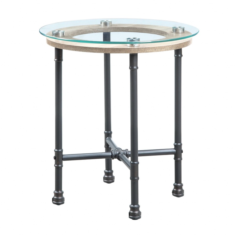24" Sandy Gray And Clear Glass And Metal Round End Table By Homeroots