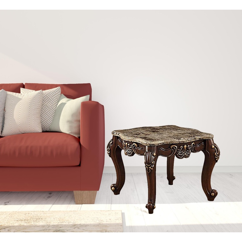 24" Walnut And Marble Marble And Solid Wood Square End Table By Homeroots