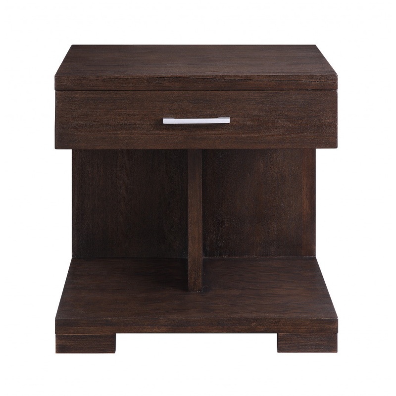 24" Walnut Manufactured Wood Square End Table With Drawer And Shelf By Homeroots