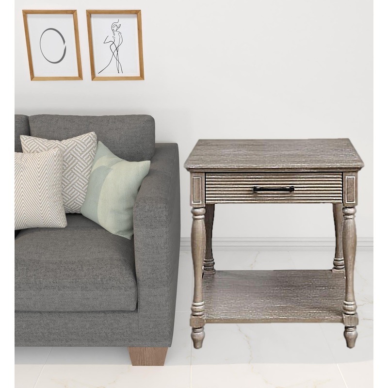 24" Weathered Oak Solid Wood Square End Table By Homeroots
