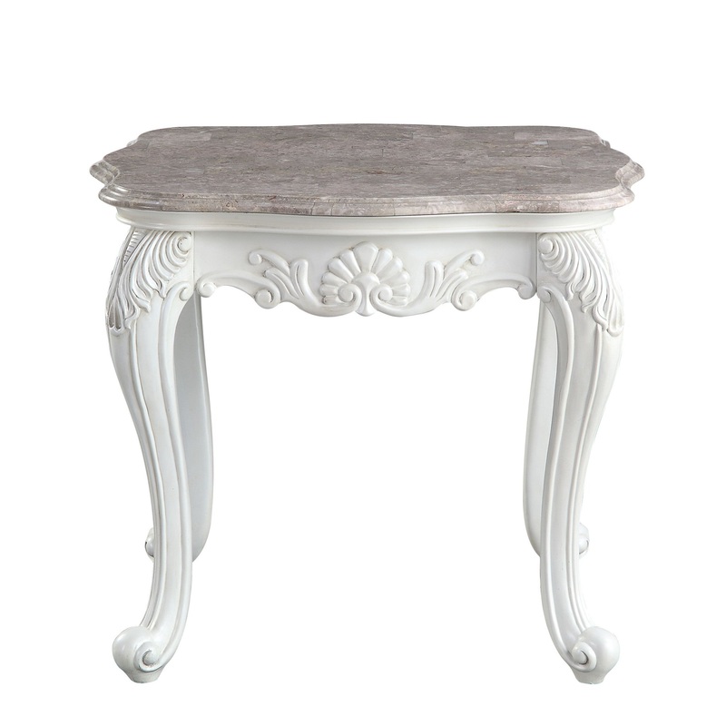 24" White And Marble Marble And Polyresin Rectangular End Table By Homeroots