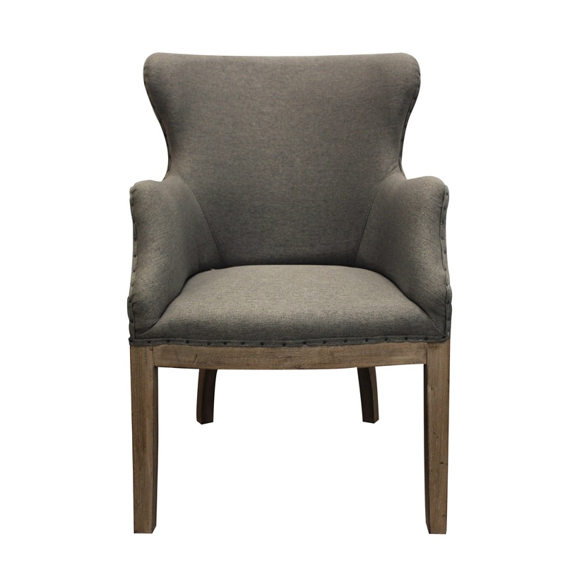 25" Gray Linen And Natural Solid Color Arm Chair By Homeroots