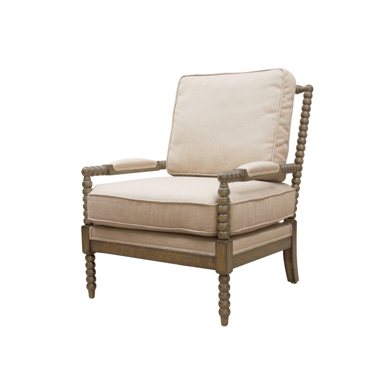 25" Ivory Cushion And Natural Beaded Arm Chair By Homeroots
