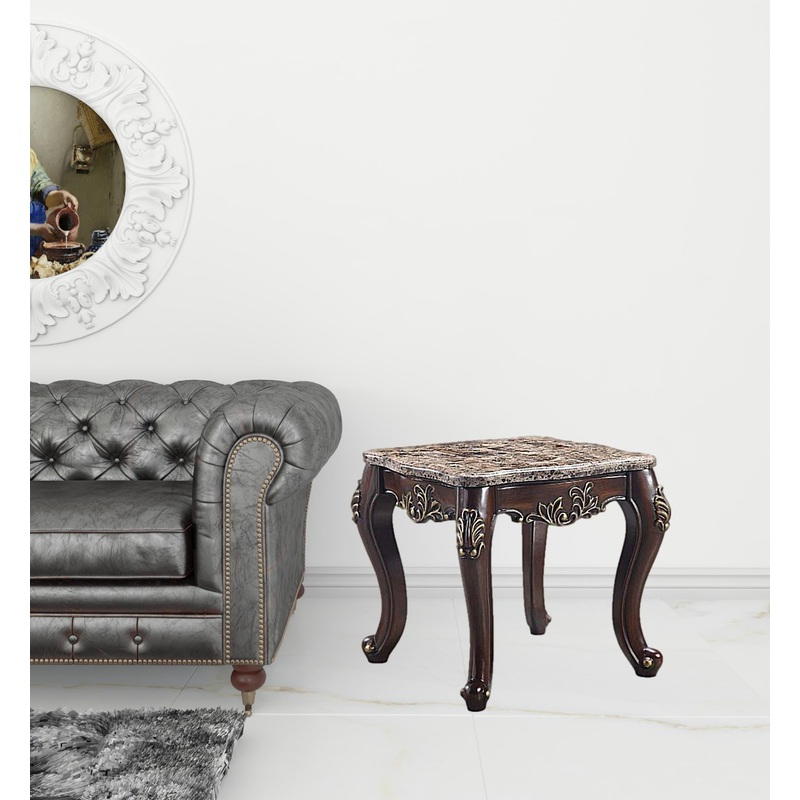 26" Cherry And Marble Marble And Solid Wood Square End Table By Homeroots