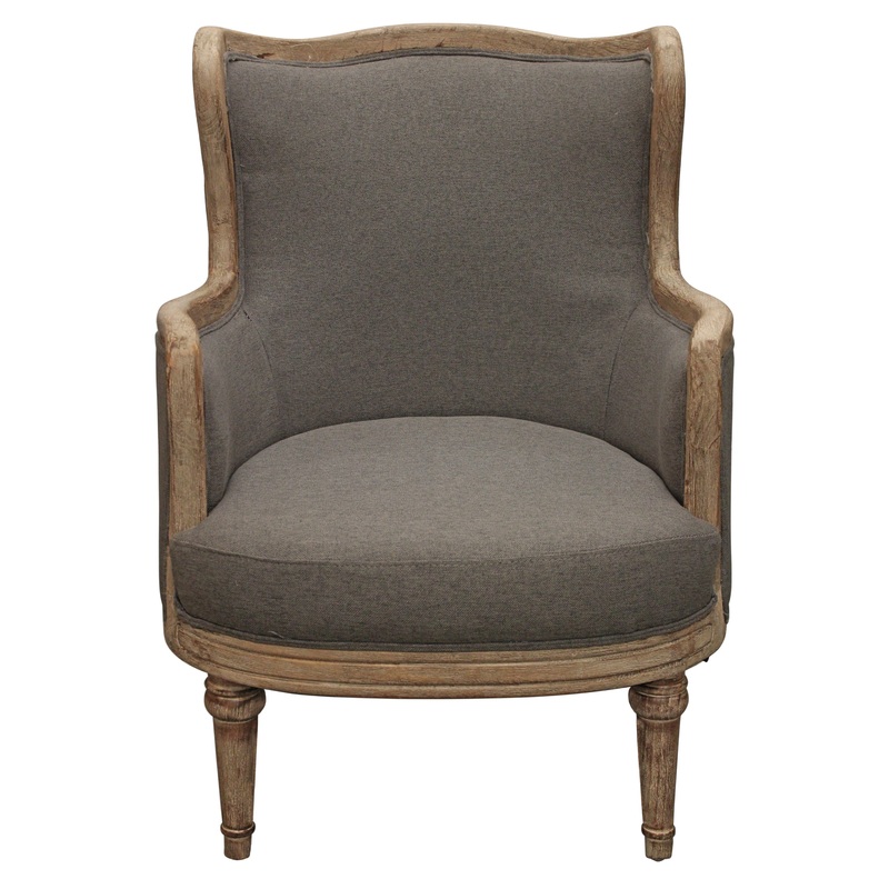 26" Gray Linen And Natural Solid Color Arm Chair By Homeroots