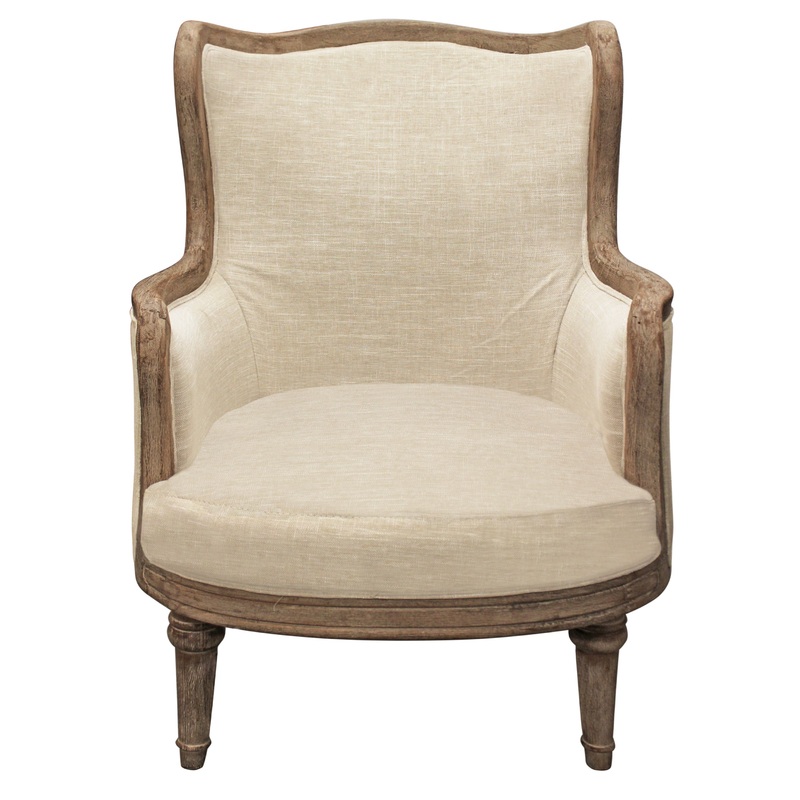 26" Ivory Linen And Natural Solid Color Arm Chair By Homeroots