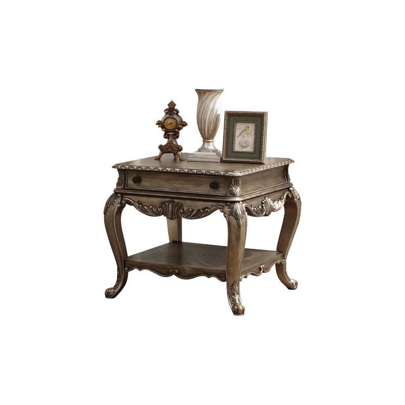 26" Vintage Oak Manufactured Wood And Polyresin Rectangular End Table With Drawer And Shelf By Homeroots
