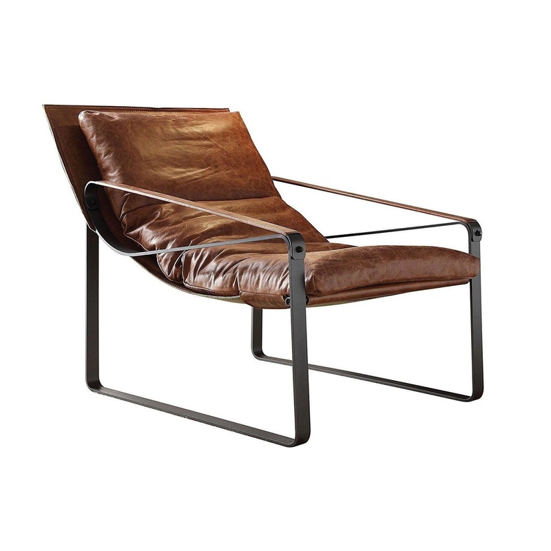 27" Brown Top Grain Leather And Steel Lounge Chair By Homeroots