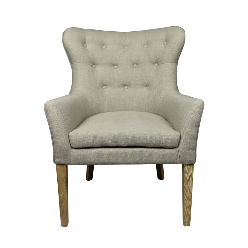 28" Taupe 100% Polyester And Natural Tufted Arm Chair By Homeroots