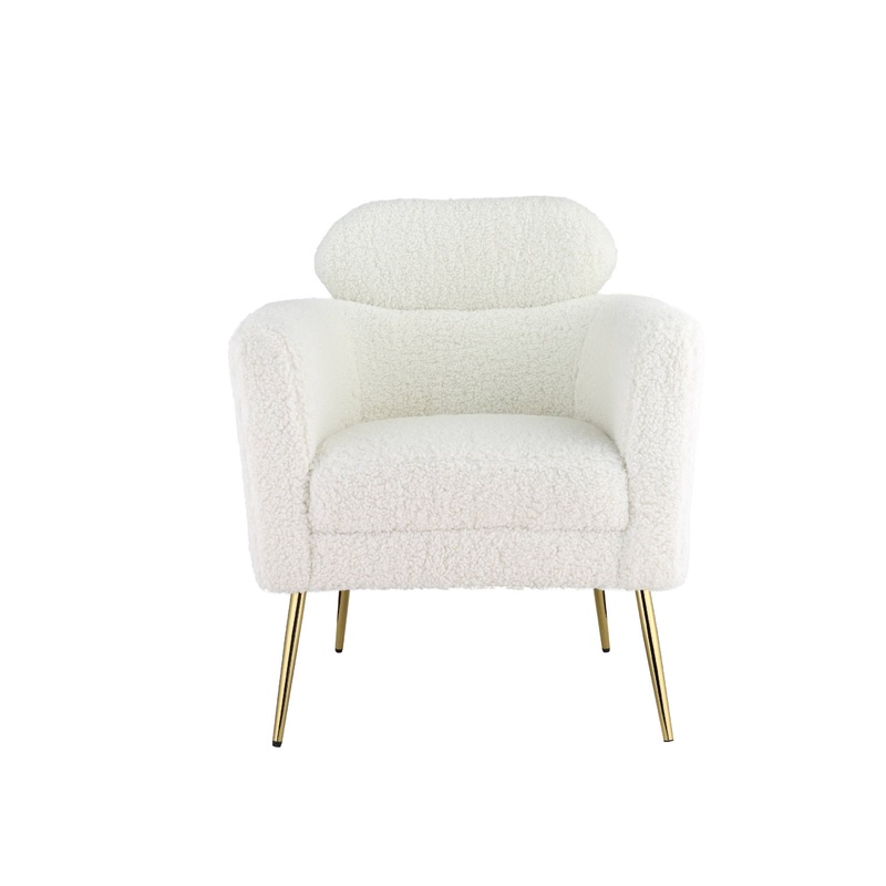 30" White Wool And Brown Barrel Chair By Homeroots